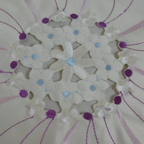 2 Round Embroidered Flower Petal Shape Purple Blue White Doily Table Topper 12.5 - Picture 3 of 8